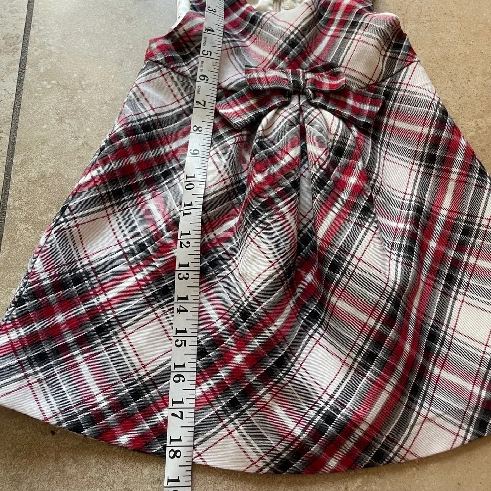 The Children's Place lined Plaid Dress white Holiday Party Bow Girls 24‎ months